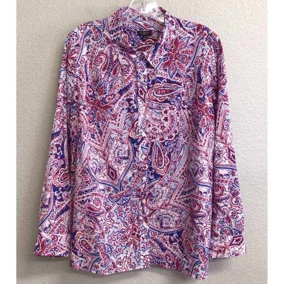 Talbots Print Shirt Top Women's Size 1XP Button Up Blouse Long Sleeve Paisley - Picture 1 of 10
